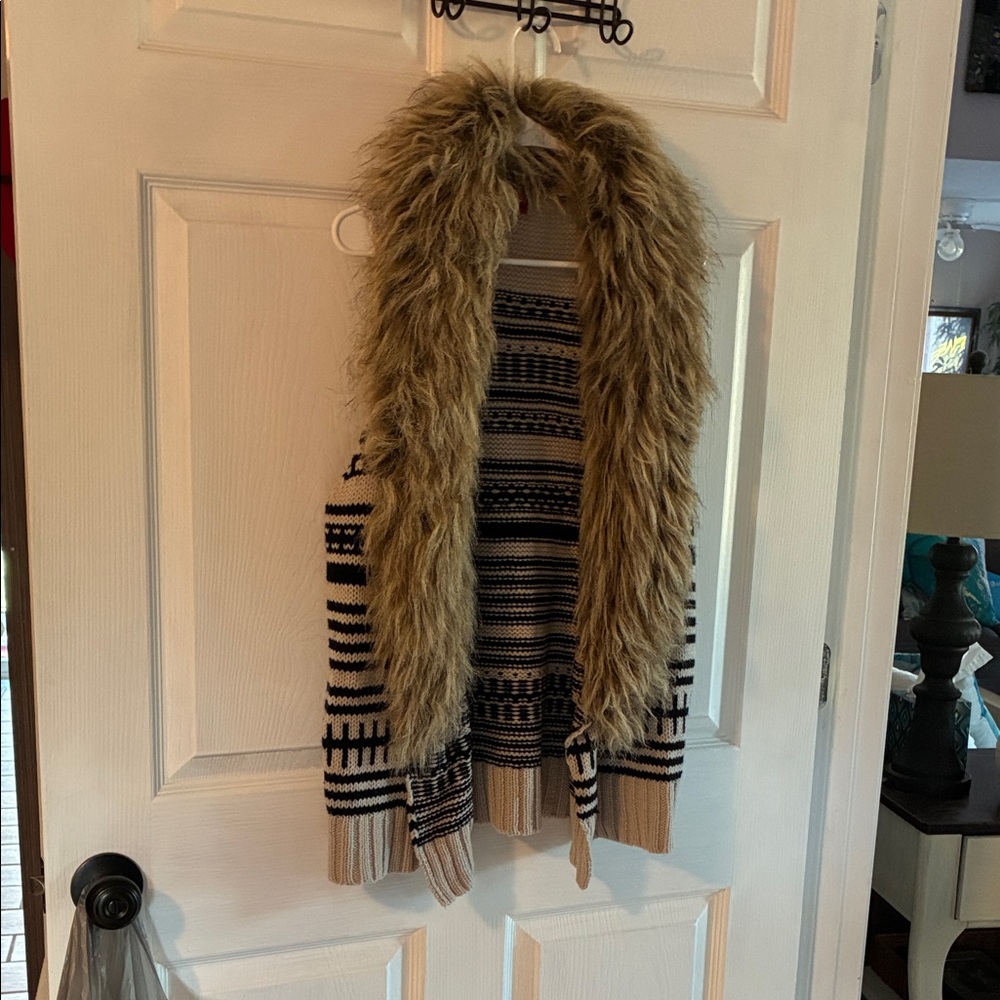 Women's Striped Faux Fur Trim Jacket